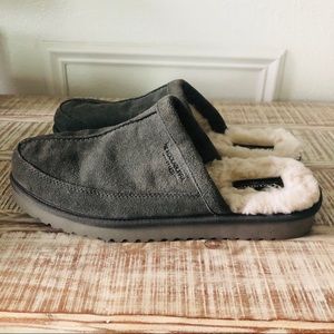 UGG SUEDE FUR SLIDE SLIPPERS-GRAY
